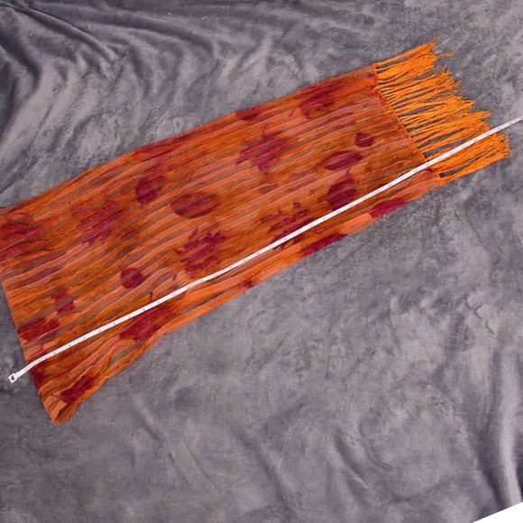 Orange Sheer Pleated Scarf with Fringe Trim - Picture 4 of 7